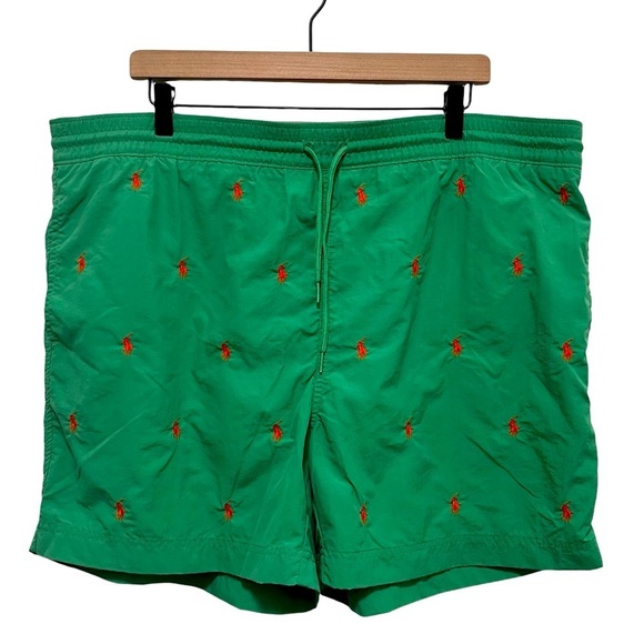 POLO Ralph Lauren Green & Orange Embroidered Swim Shorts 5 Inch Inseam XL - Picture 1 of 12